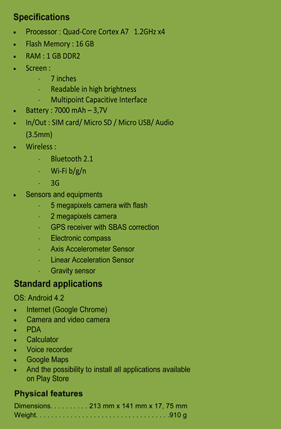 GISA P50 Tablet PC Specifications